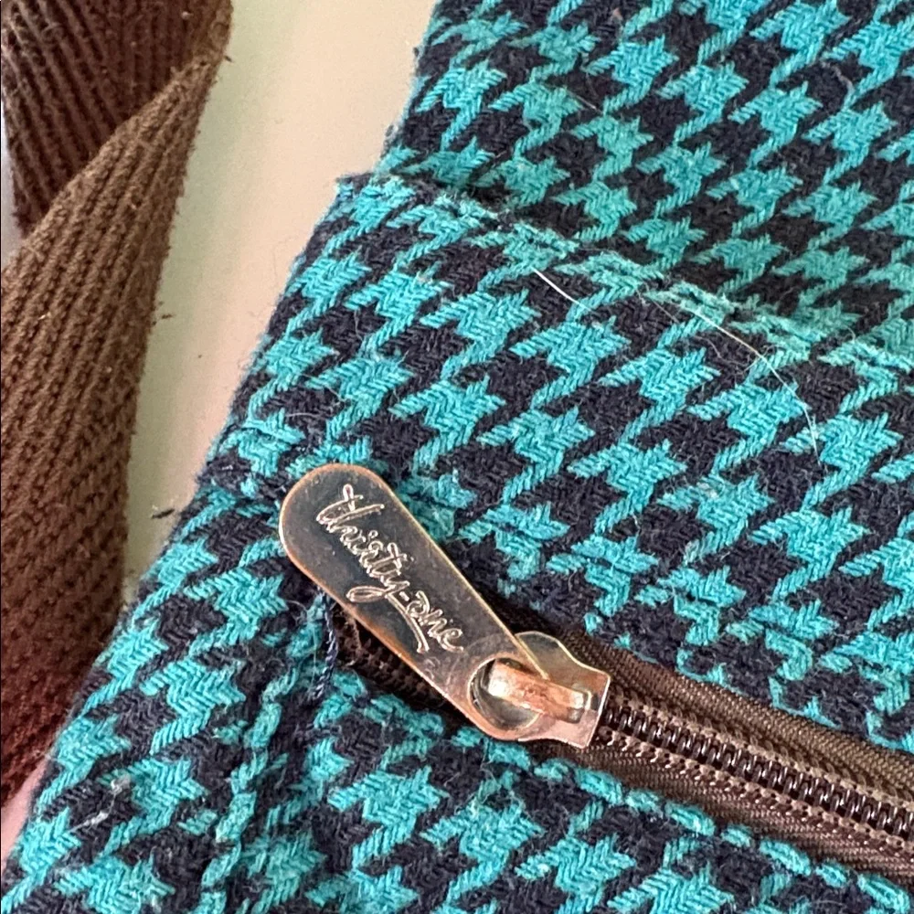 Thirty-One Teal/Brown Houndstooth Poly/Wool Blend Crossbody Bag